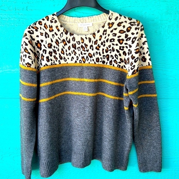 CLEARANCE BEACH LUNCH LOUNGE WOOL LIKE ANIMAL PRINT PULLOVER SWEATER LARGE EUC - Picture 1 of 5